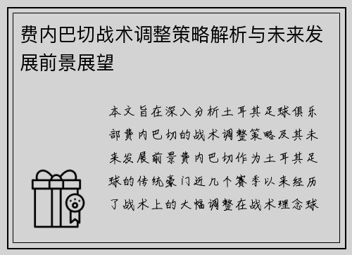 费内巴切战术调整策略解析与未来发展前景展望